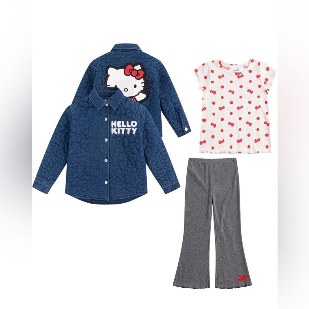 Hello Kitty Girls Denim Jacket Set 3pc‎ Sanrio Kawaii Streetwear Outfit 4T Y2K